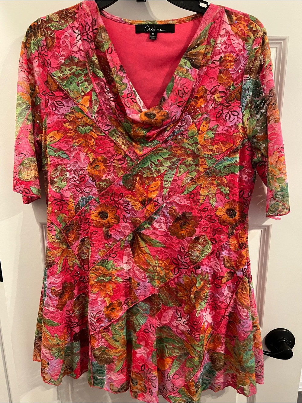 CALE Pink Floral Cowl-Neck Tunic Top